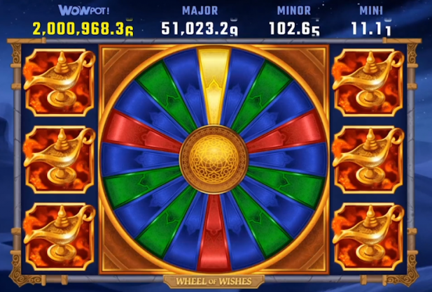 There are four progressives you can win at random in Wheel of Wishes