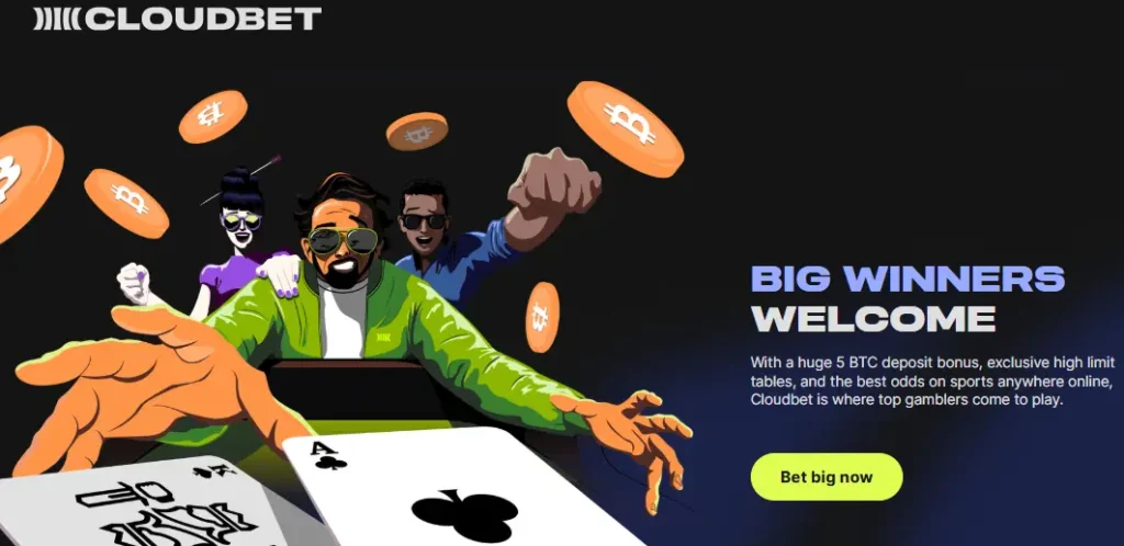 Promotional banner for Cloudbet casino highlighting crypto betting options, cards and promotional offers for 2025. 