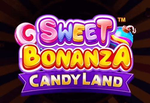 Sweet Bonanza Candyland Live logo featuring bright candy-themed lettering in vibrant colors for the live casino game review on Gamesbelt.com.