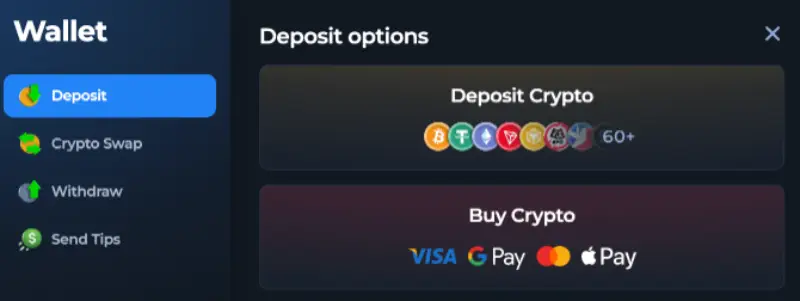 Expect to deposit using cryptocurrencies, or you can purchase crypto with FIAT payment methods using BetFury’s exchange.