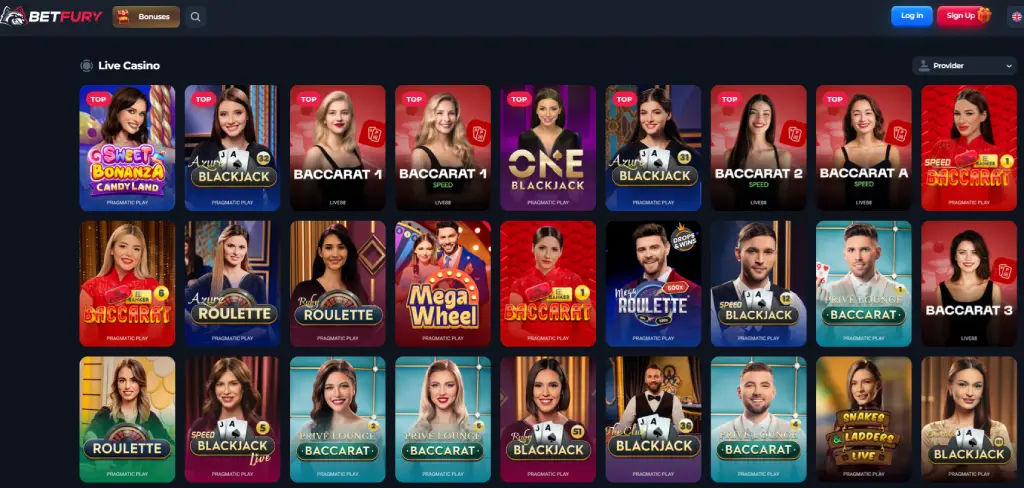 Virtually every major live casino game is supported at BetFury’s live dealer site.