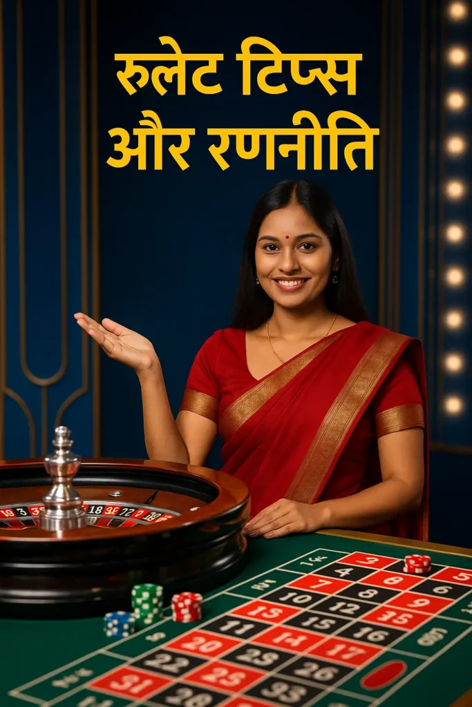 भारतीय महिला डीलर लाइव रूलेट टेबल पर, रूलेट टिप्स और रणनीति समझाती हुई