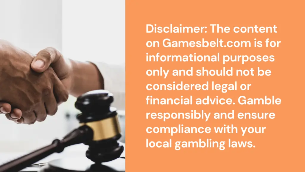Disclaimer notice stating that the information on Gamesbelt.com is for informational purposes only, advising responsible gambing and compliance with local laws.